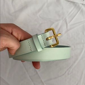 J Crew mint Italian leather belt sz M gold buckle